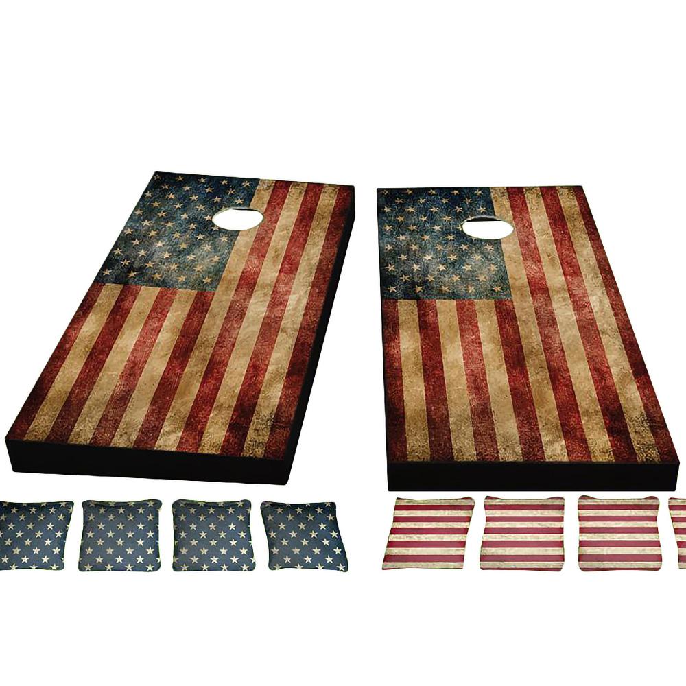 Worn American Flag Cornhole Boards