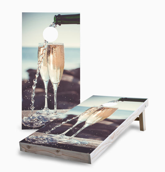 Champagne Pour on the Beach Cornhole Boards