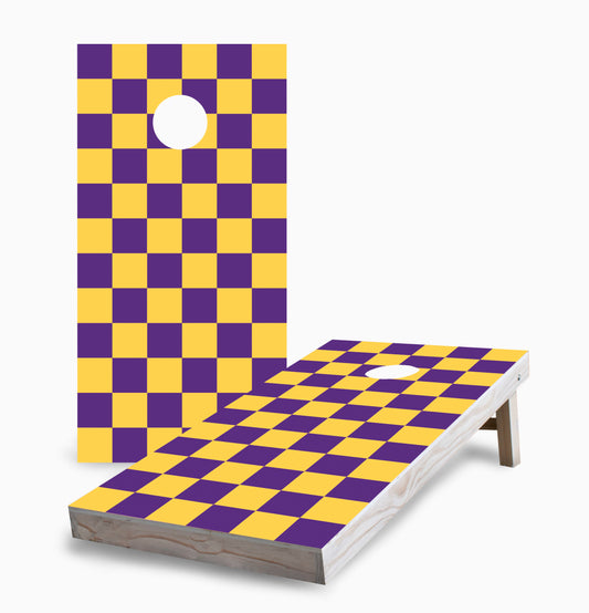 Purple and Yellow Checkered Cornhole Boards