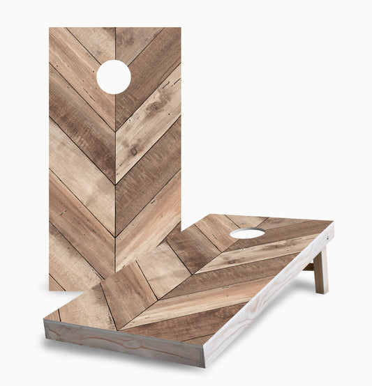 Diagonal Wood Plank Cornhole Boards