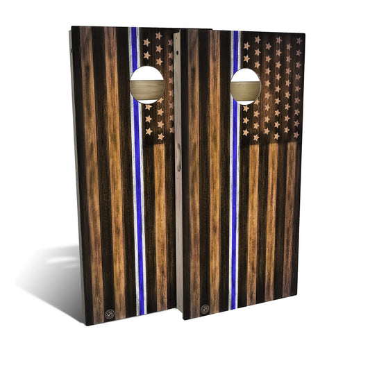 Charred EMS White and Blue Cornhole Boards