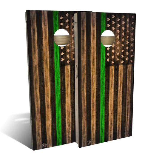 Charred First Responder USA Green Line Cornhole Boards