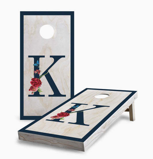 Personalized Floral Initials On Wood Cornhole Boards