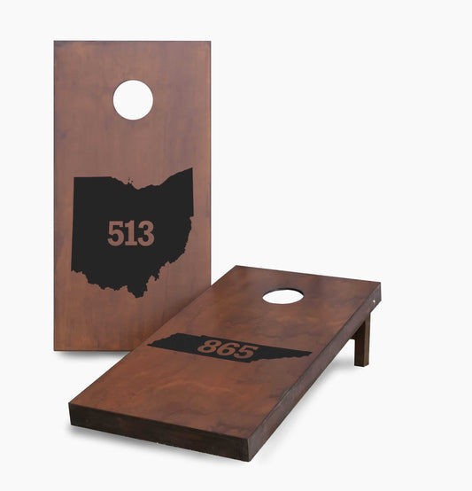 Personalized Home States with Area Codes Stained Cornhole Boards
