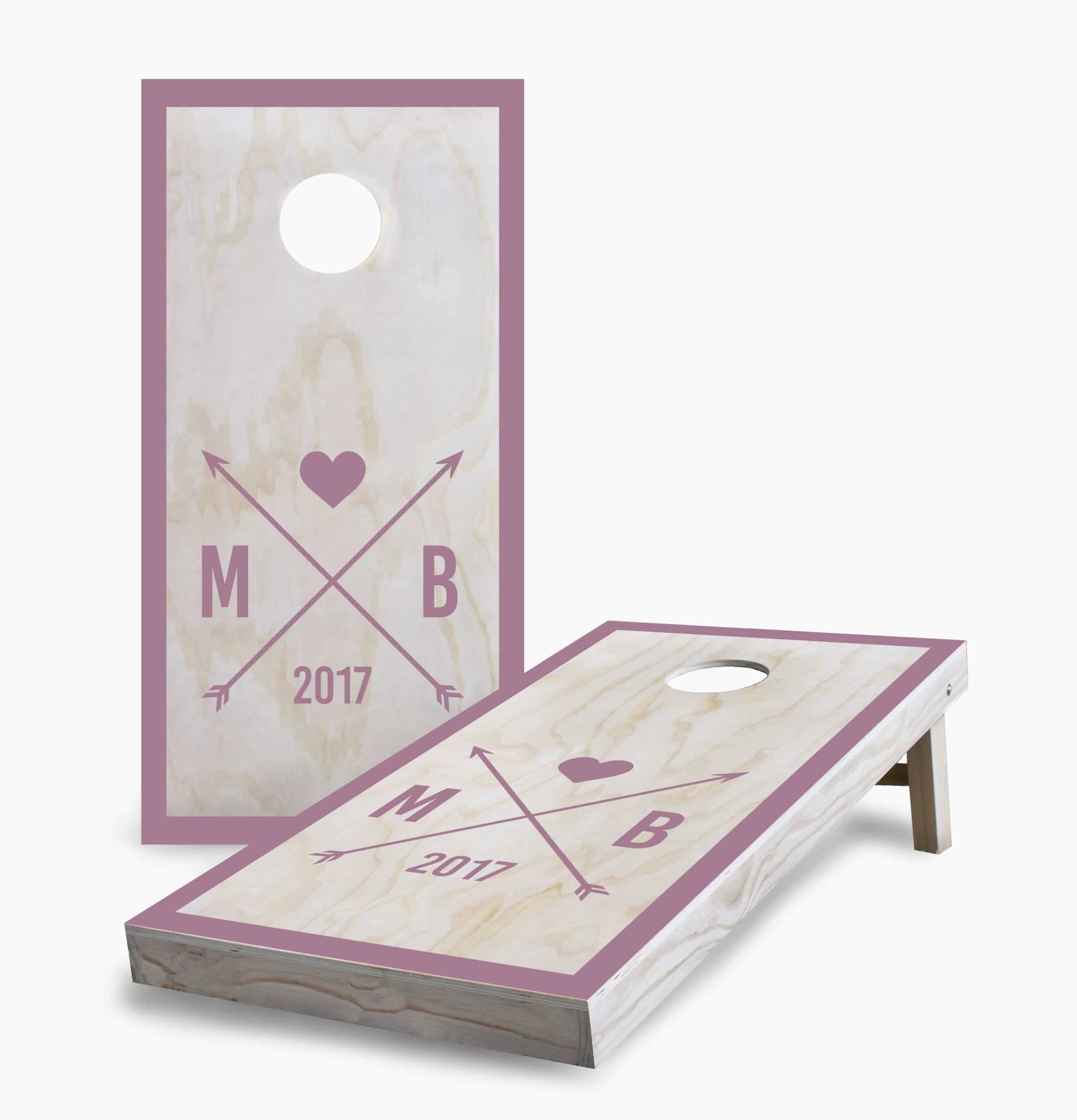 Personalized Initials and Date Heart Cornhole Board Set