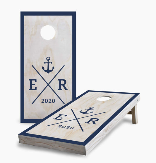 Personalized Initials and Date Anchor Cornhole Boards