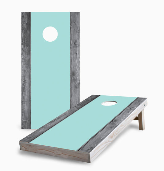 Mint Stripe on Gray Wood Cornhole Boards