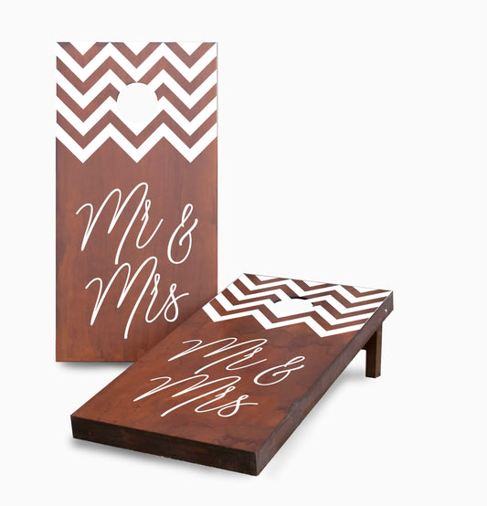 Stained Chevron Mr and Mrs Cornhole Boards