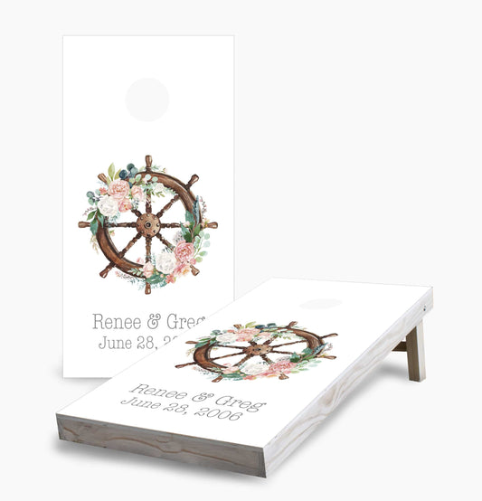 Personalized Nautical Wheel Names and Date Cornhole Boards