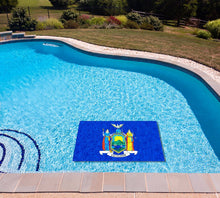 New York State Flag poolmat in water
