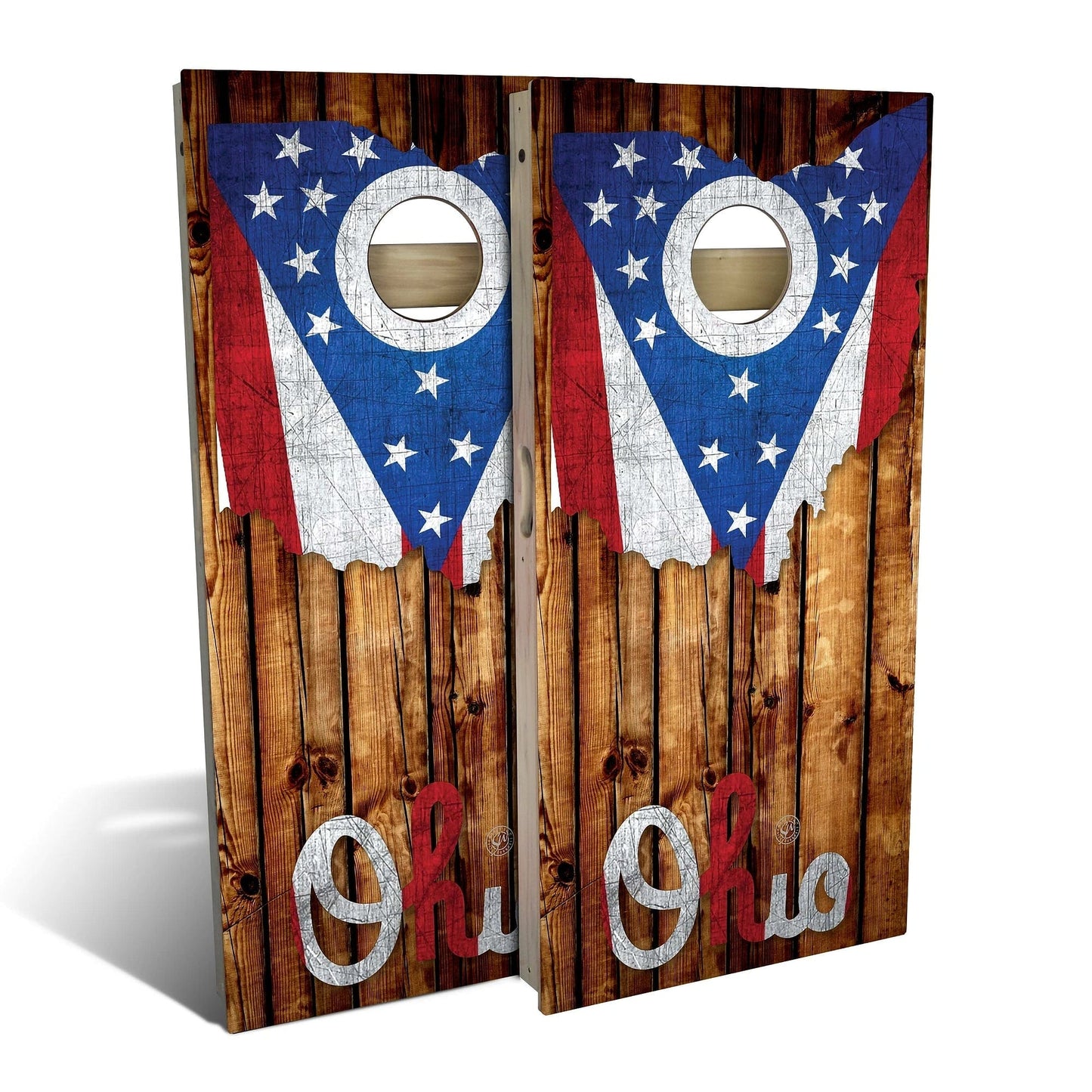 Ohio Flag Rustic Wood Cornhole Boards
