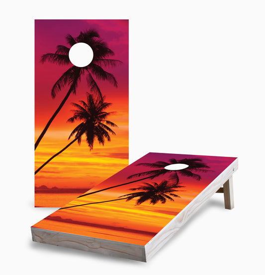 Sunset Palm Tree Cornhole Boards