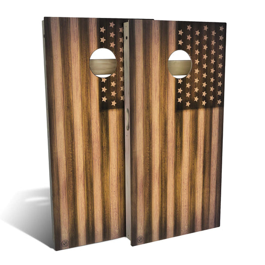 Burnt Wood American Flag Weatherproof Cornhole Boards