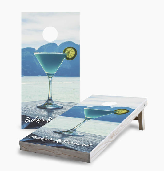 Personalized Blue Tropical Margarita on the Beach Cornhole Boards