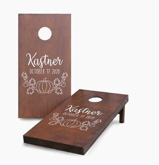 Personalized Fall Name and Date Stained Cornhole Boards