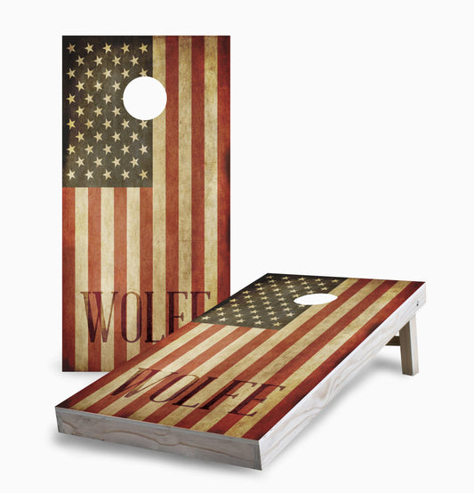 Personalized Grunge American Flag Cornhole Boards