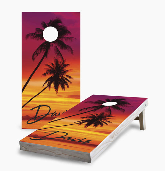 Personalized Sunset Palm Tree Cornhole Boards