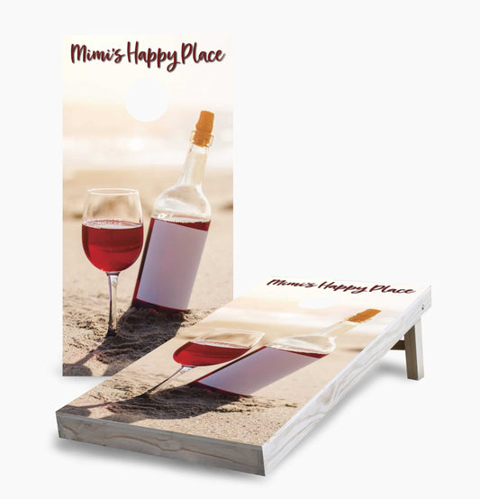 Personalized Red Wine Bottle on the Beach Cornhole Boards