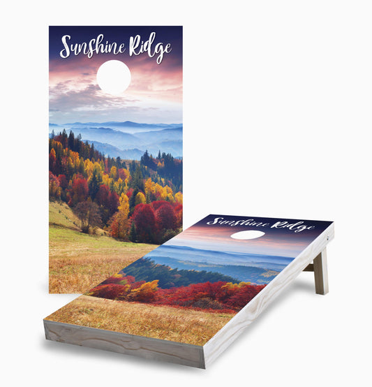 Personalized Sunrise Autumn Mountains Cornhole Boards