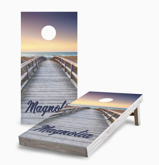 Personalized Sunrise Beach Boardwalk Cornhole Boards