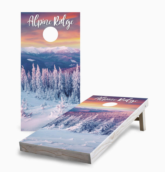 Personalized Sunrise Winter Mountains Cornhole Boards