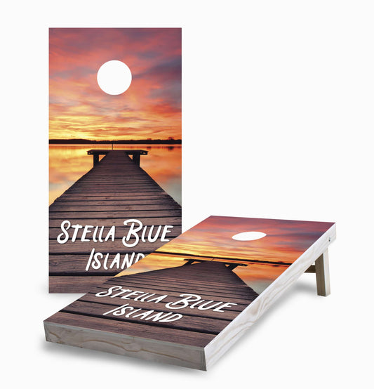 Personalized Sunset Beach Boardwalk Cornhole Boards