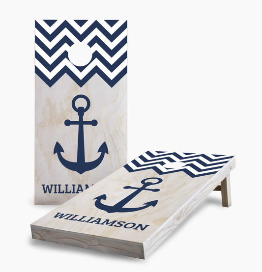 Personalized Anchor with Chevron Cornhole Boards