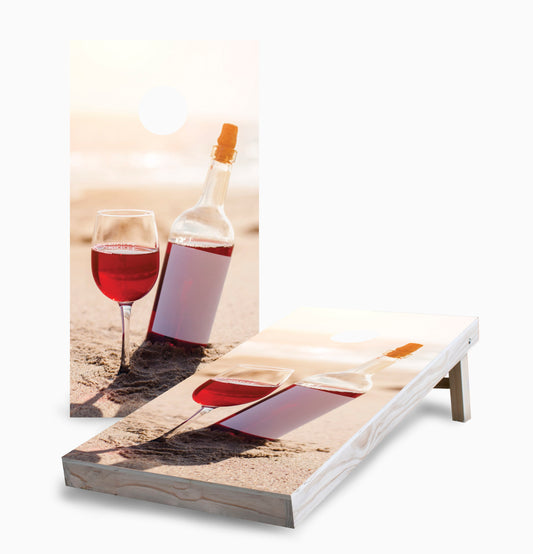 Red Wine Bottle on the Beach Cornhole Boards