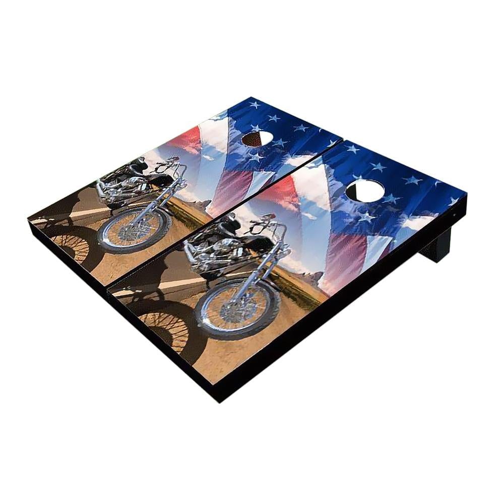 Motorcycle Desert and American Flag Cornhole Boards