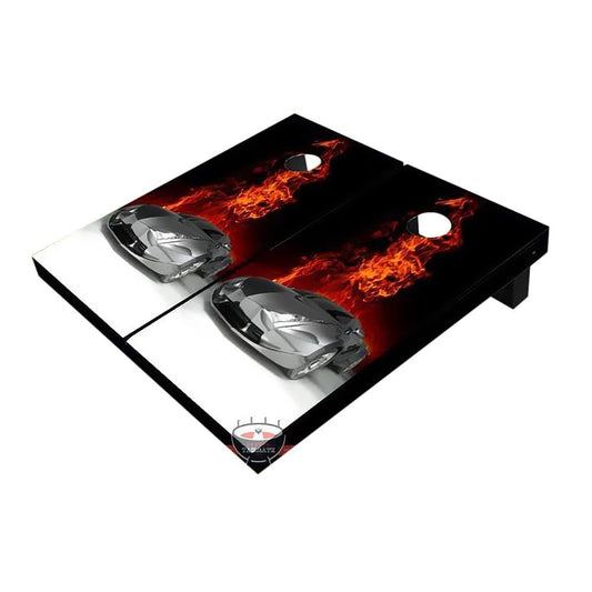 Sports Car With Flames Cornhole Boards