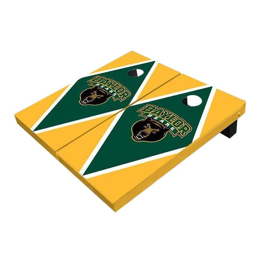 Baylor Bear Head Hunter Green And Yellow Diamond Cornhole Boards