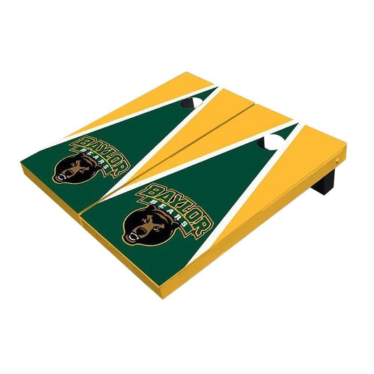Baylor Bear Head Hunter Green And Yellow Triangle Cornhole Boards