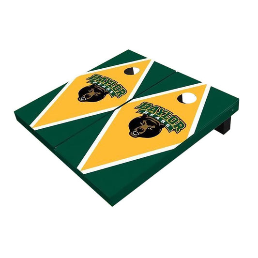 Baylor Bear Head Yellow And Hunter Green Diamond Cornhole Boards