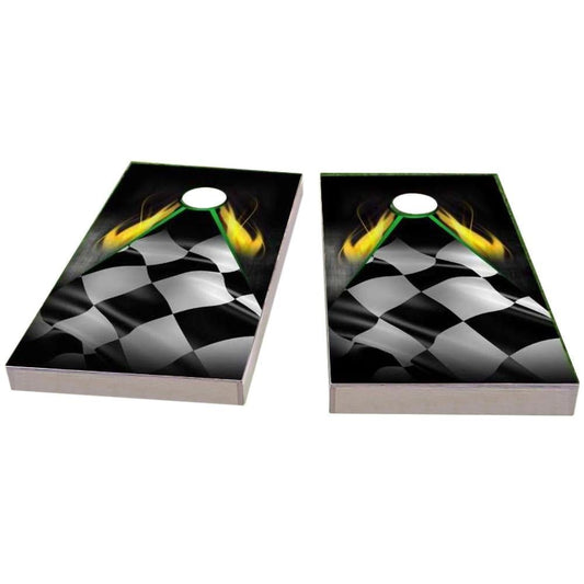 Flaming Checkered Flag Cornhole Boards