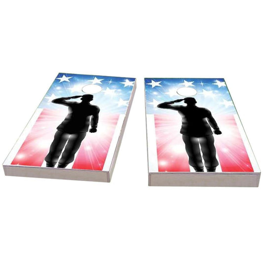 American Flag Soldier Salute Cornhole Boards