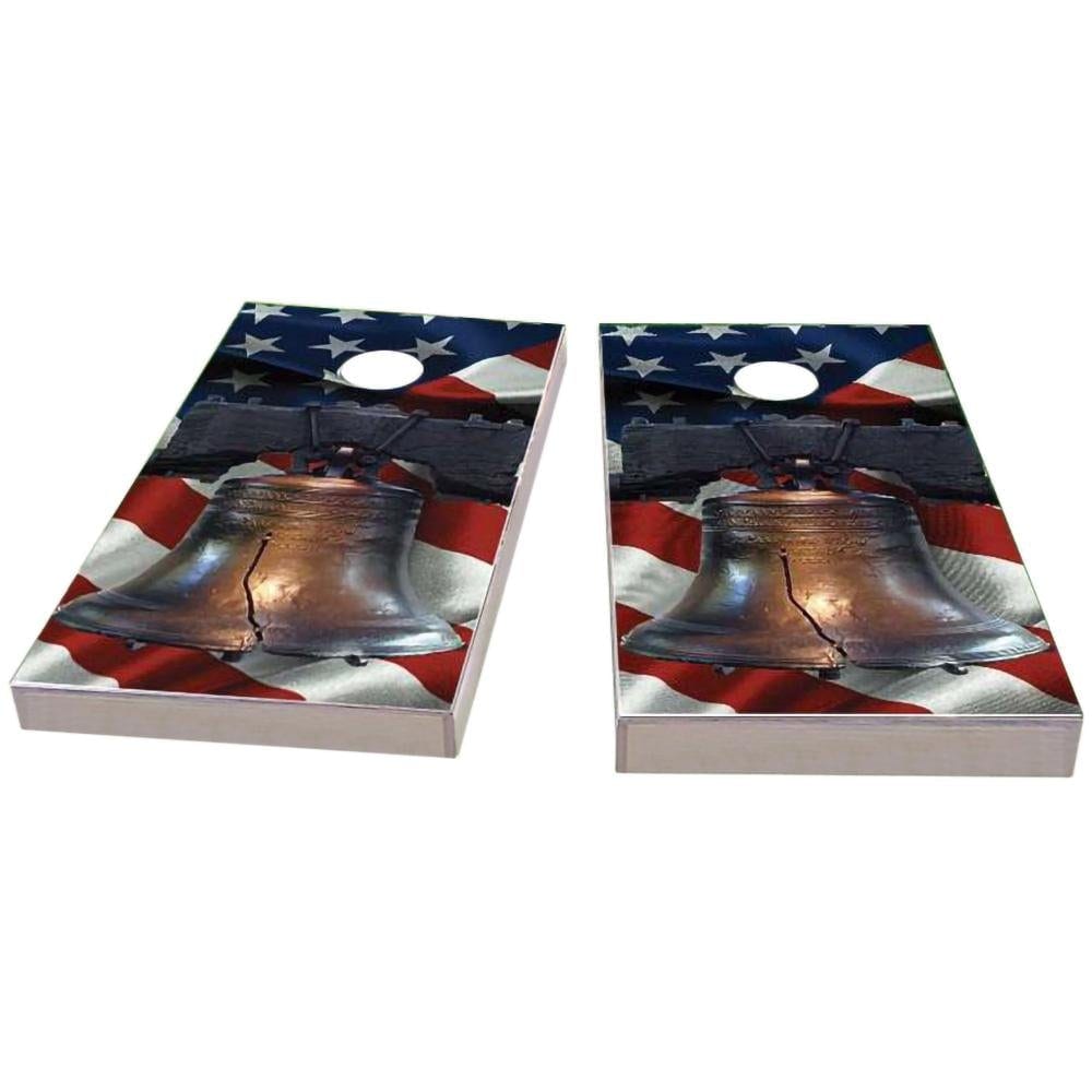 Liberty Bell Over American Flag Cornhole Boards