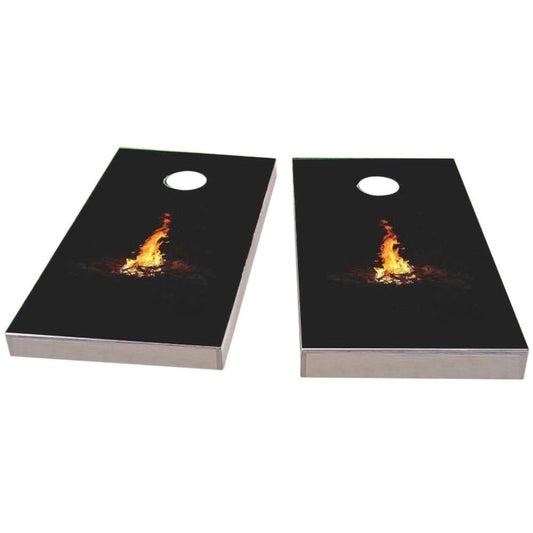 Night Time Beach Camp Fire Cornhole Boards