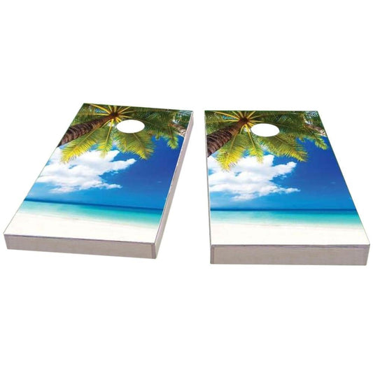 Palm Tree Overlooking the Beach Cornhole Boards