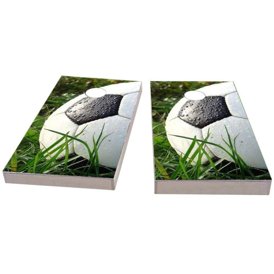 Soccer Ball In Grass Cornhole Boards