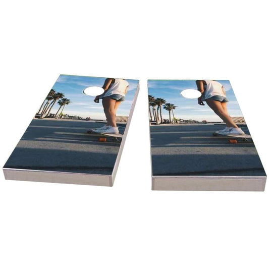 Sunny Day Skate Boarding Girl All-Weather Cornhole