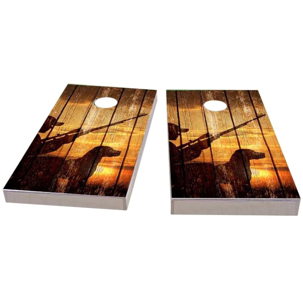 Sunrise Hunters With Wood Slat Cornhole Boards