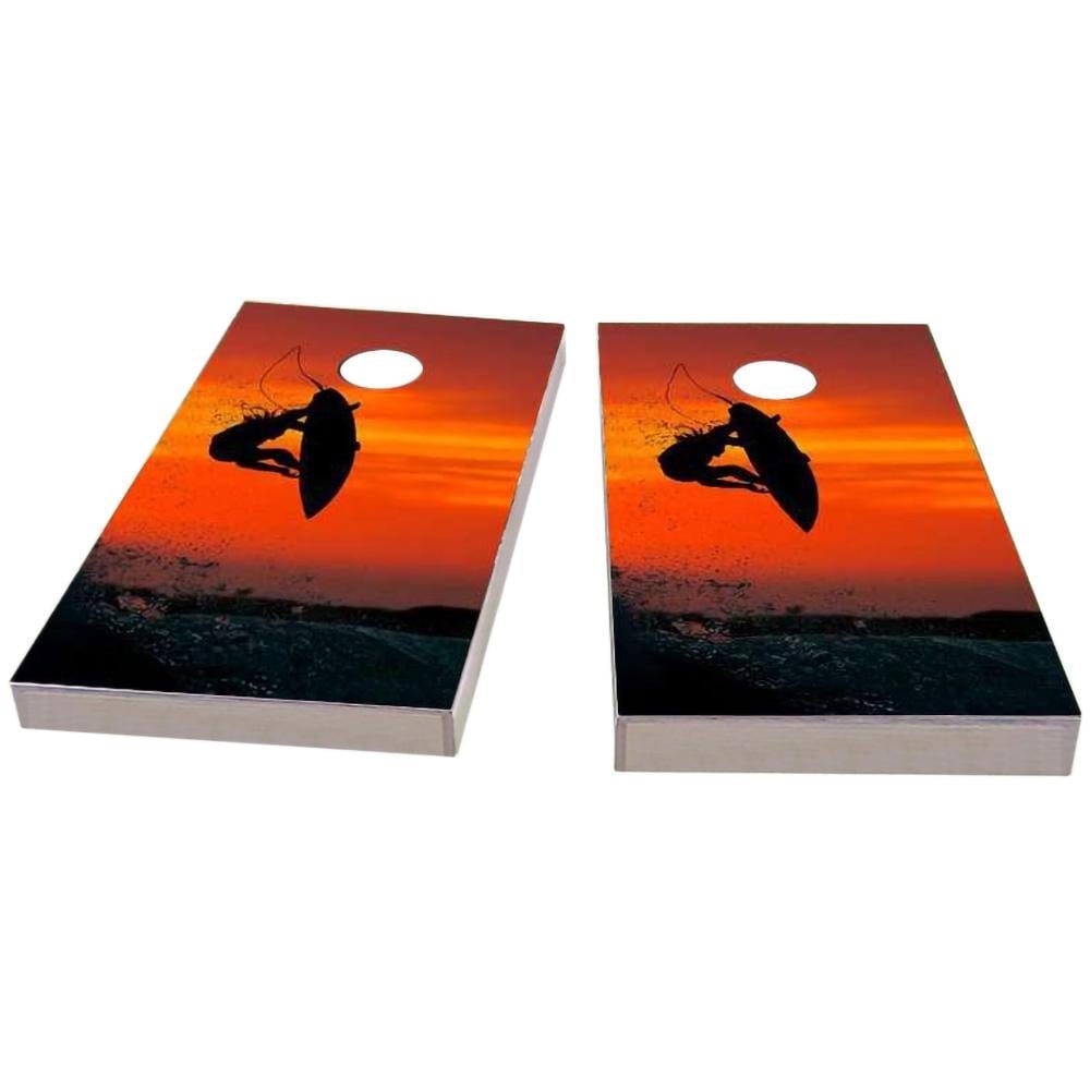 Surfer with Red Sky Cornhole Boards