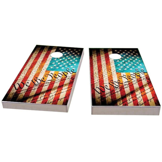 Worn Flag We The People Cornhole Boards