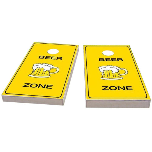 Bright Yellow Beer Zone Cornhole Boards