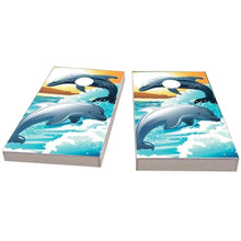Dolphins playing in the oceans waves Cornhole Boards
