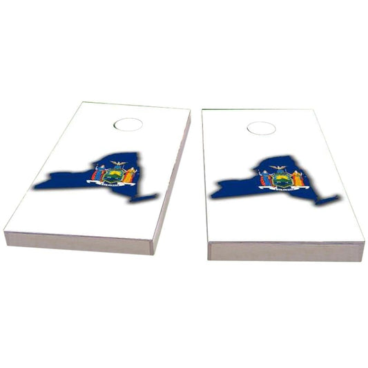New York Outline (White) Cornhole Boards