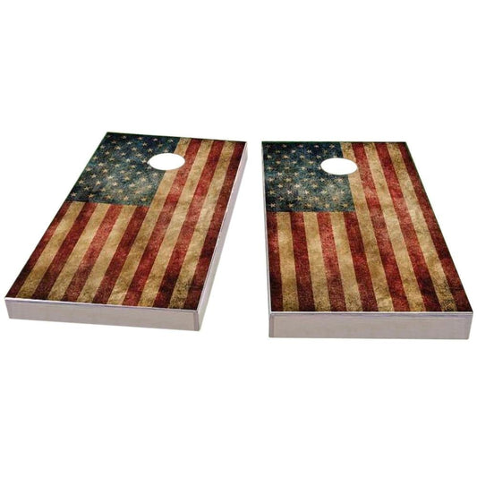 A Worn American Flag Cornhole Boards