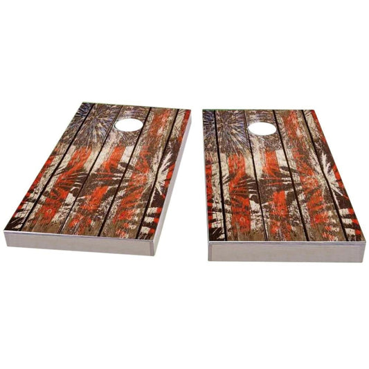 American Flag Rustic Fireworks Cornhole Boards
