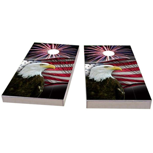American Flag Bald Eagle Fireworks Cornhole Boards