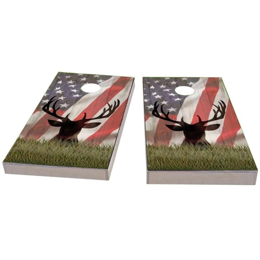 American Flag With Deer Faded Cornhole Boards